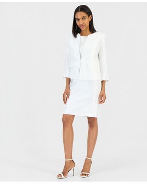 Le Suit Open-front Jacket & Sleeveless Sheath Dress - White