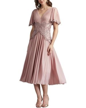 Tadashi Shoji Indira Embroidered Chiffon Midi Dress - Pink