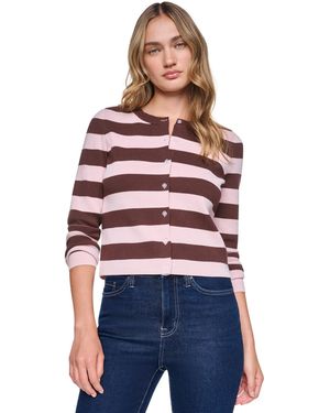 DKNY Striped Cropped Cardigan Sweater - Red