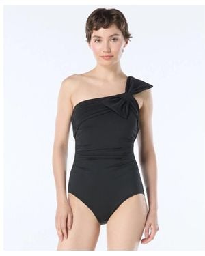 Carmen Marc Valvo Ruched One-shoulder One Piece Swimsuit - Black