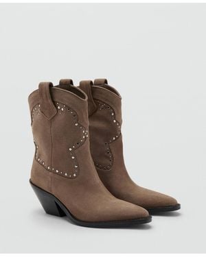 Mango Studs Suede Ankle Boots - Brown