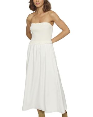 Central Park West Tube Dress With Woven Skirt - White