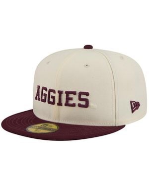 KTZ Cream/maroon Texas A M aggies Two-tone Script 59fifty Fitted Hat - Natural