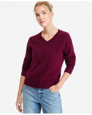 On 34th V-neck Long-sleeve Sweater - Red