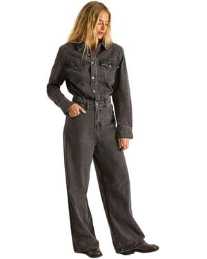 Nasty Gal Denim Shoulder Pad Boilersuit - Black