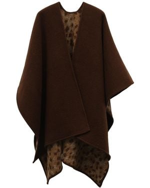 Michael Kors Michael 44"w X 64"l Double-face Leopard-print Hooded Ruana - Brown