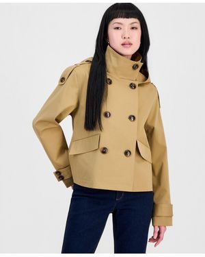 Steve Madden Short Hooded Trench Coat - Blue
