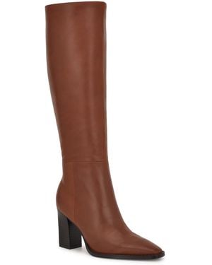 Nine West Zazz Tall Leather Dress Boots Regular Wide Calf - Brown