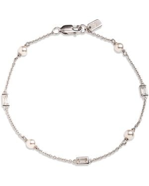 Ralph Lauren Cubic Zirconia & Imitation Pearl Sterling Silver Station Flex Bracelet - Metallic