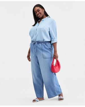 On 34th Trendy Plus Size Drawstring-waist Wide-leg Jeans - Blue