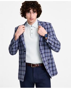 Nautica Cotton & Linen Printed Modern-fit Sport Coat - Blue