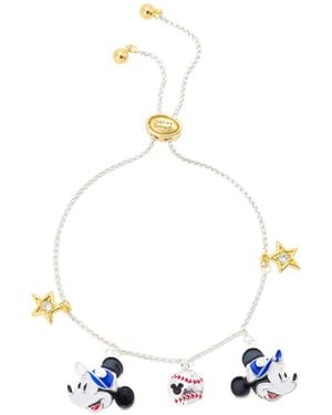 Disney Mickey And Minnie Cubic Zirconia Baseball Charm Bolo Bracelet - White