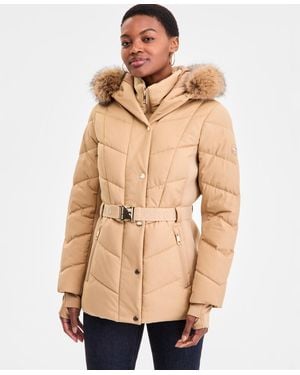 Michael Kors Michael Faux-fur-trim Hooded Puffer Coat - Natural