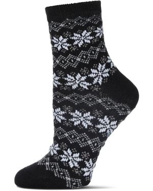 Memoi Snowflakes Plush Cabin Socks - Black