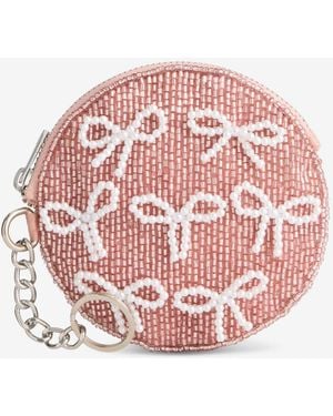On 34th Hand Beaded Round Coin Purse - Pink