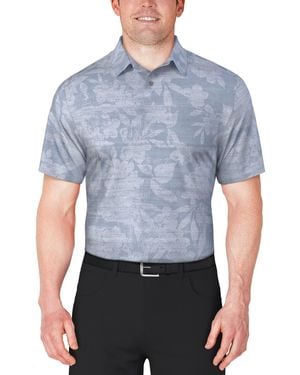 PGA TOUR Distressed Floral Print Polo Shirt - Blue