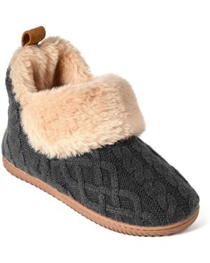 Dearfoams Moritz Cable-knit Round-toe Bootie Slipper - Black