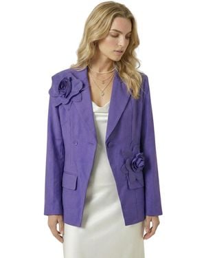 Modenaire 3d Floral Applique Structured-fit Blazer - Purple