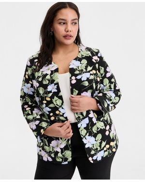 Kasper Plus Size Floral Print Open-front Jacket - Gray
