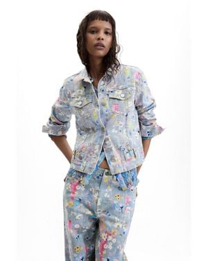 Desigual Printed Denim Jacket - Blue