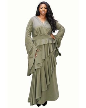 L I V D Plus Size Zeta Ruffled Drama Dress - Green