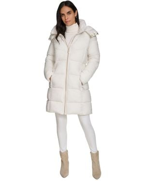 Calvin Klein Hooded Faux-fur-lined Midi Puffer Coat - Brown