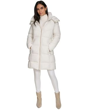 Calvin Klein Hooded Faux-fur-lined Midi Puffer Coat - Brown