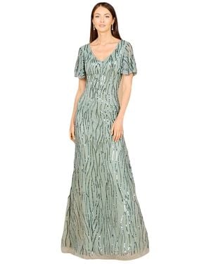 Lara Beaded Gown With Cape Sleeves - Green
