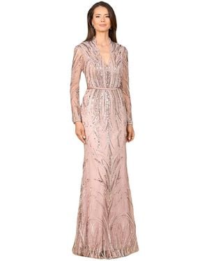 Lara Mandarin V-neck Gown - Pink