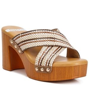 Rag & Co Finley Raffia High Block Heel Mules - Multicolor