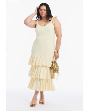 June + Vie Tie-strap Ruffle Maxi Dress - White
