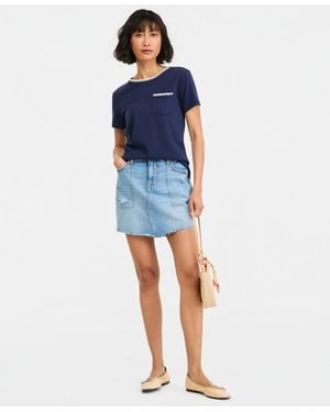 On 34th Mid-rise Raw-edge-hem Mini Denim Skirt - Blue