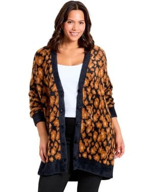 Avenue Plus Size Button Front Cozy Cardigan - White