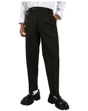 Campus Sutra Juniper Green Tailored Linen-blend Pants - Black