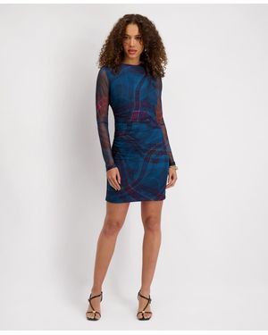 Siena Jewelry Mesh Scuba Long-sleeve Bodycon Dress - Blue