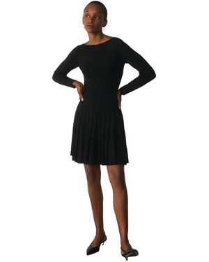 The Fold Rothes Long-sleeve Boat-neck Mini Dress - Black