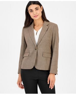 Anne Klein Petite Plaid Notched-collar Blazer - Natural