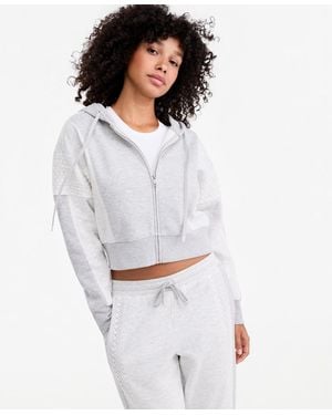 And Now This Crochet Cropped Fleece Zip Hoodie - White