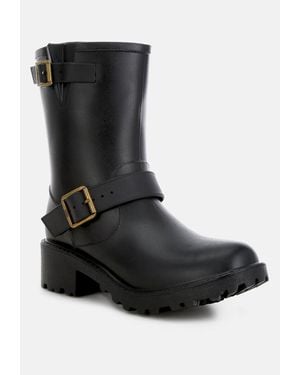 LONDON RAG Anong Harness Detail Calf Boots - Black