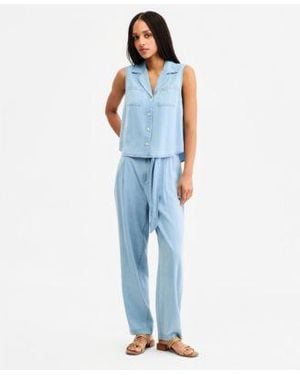 Tommy Hilfiger Collared Sleeveless Shirt Tapered Pants - Blue