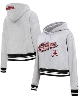 Pro Standard Alabama Crimson Tide Script Tail Fleece Cropped Pullover Hoodie - Gray
