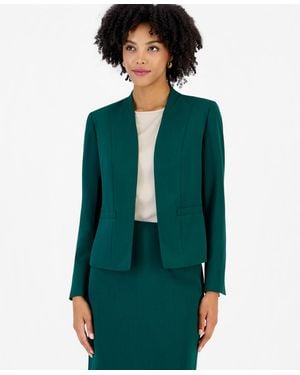 Kasper Cardi Collarless Crepe Long-sleeve Blazer - Green