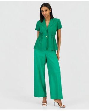 Tahari One Button Short Sleeve Blazer High Rise Wide Leg Pants - Green