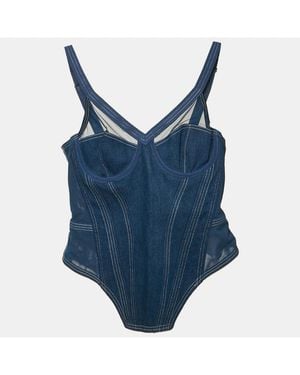 Pre-owned Burberry Denim And Mesh Bustier Corset Top - Blue