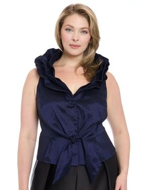 Muse Plus Size Sleeveless Knot-front Taffeta Top - Blue