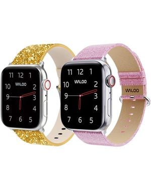 Waloo 2 Pack Leather Bling & Shiny Brilliance Replacement Band For Apple Watch - White