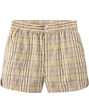 Mango Straight Checkered Plaid Shorts - Natural