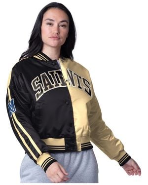 Starter Black/gold New Orleans Saints Zone Blitz Cropped Full-snap Satin Jacket - Blue