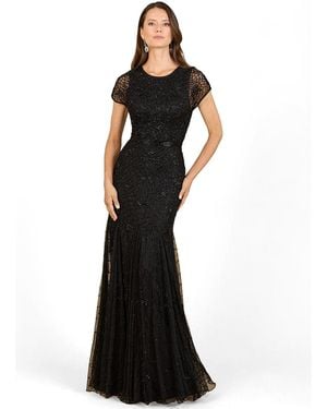 Lara Beaded Mermaid Cap Sleeve Gown - Black
