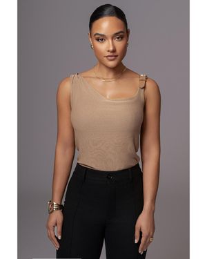 JLUXLABEL Shanti Faux Buckle Top - Gray